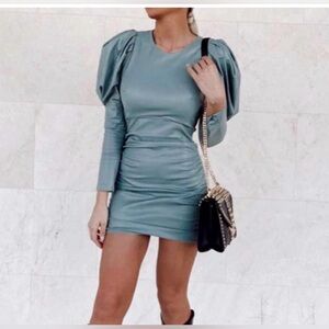 Zara Blue Ruched Bodycon Dress, size S